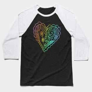 Rainbow Ombre Doodle Heart Baseball T-Shirt